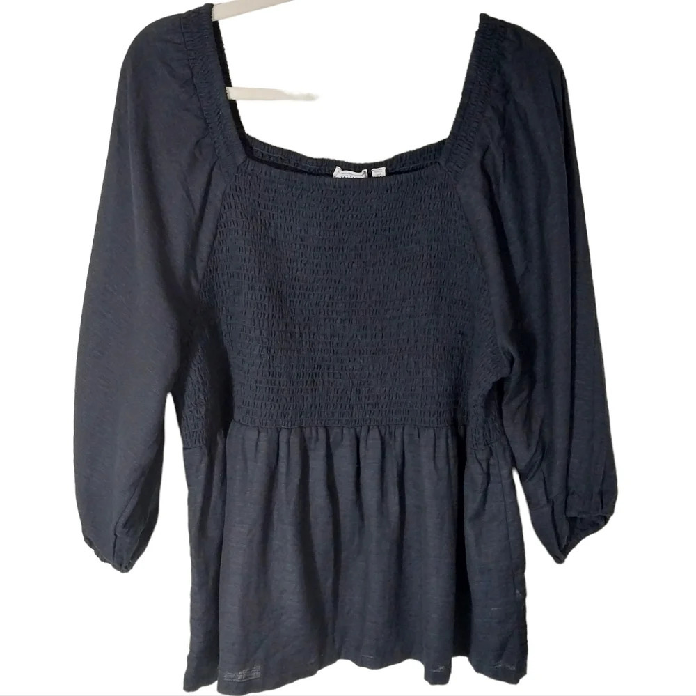 Fat Face Smocked 3/4 sleeve‎ off shoulder cotton linen blend blouse top size 16